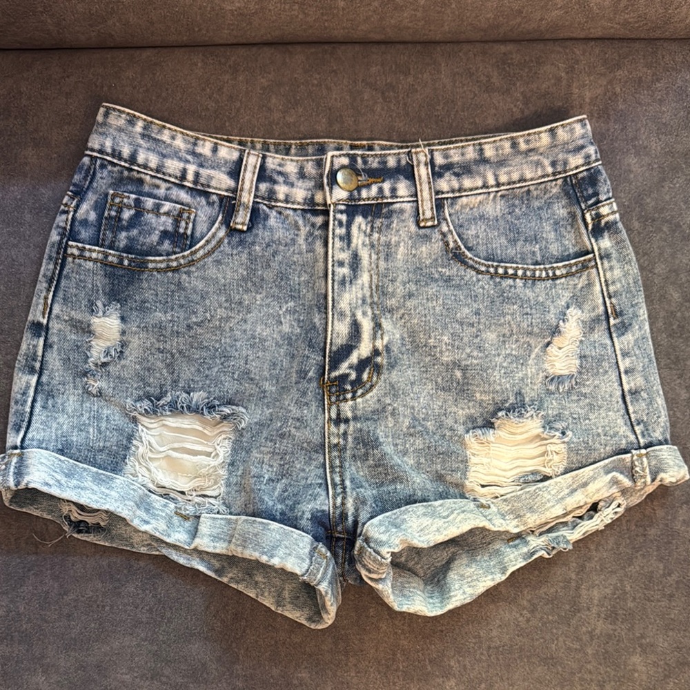 SHEIN Blue Jean Shorts Distressed High-Waisted